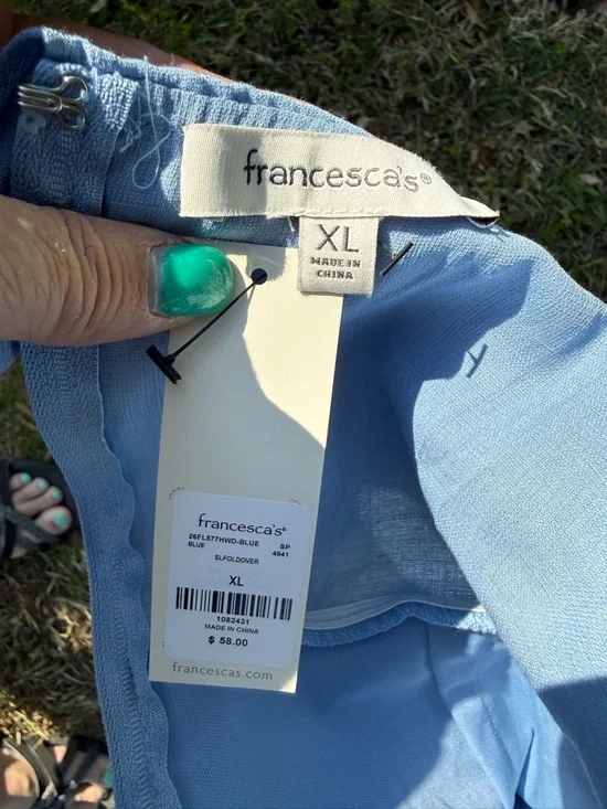 Francesca's Collections Blue Tie-Shoulder Ruffle Romper - Picture 4 of 4